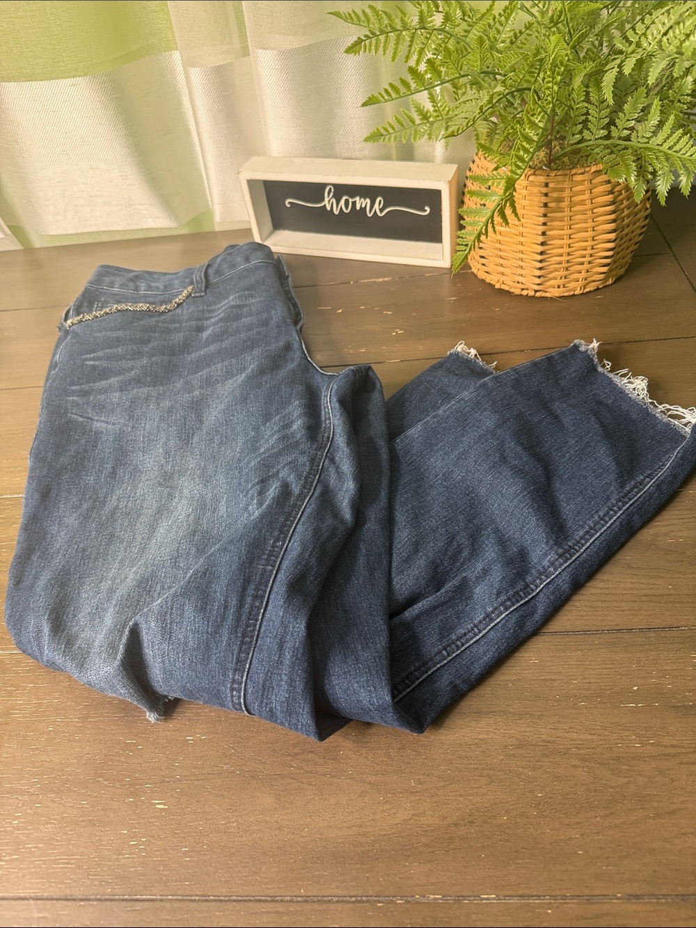 new directions Women's Blue Frayed Hem Jeans